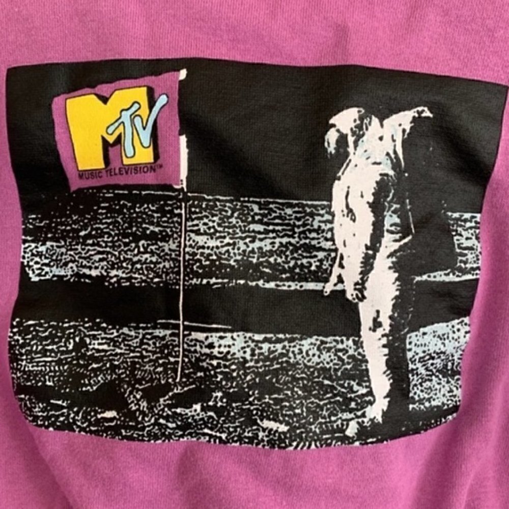 MTV Cropped Sweatshirt S Retro Moon Man Vintage Graphic 80s 90s Y2K 2000s - Picture 7 of 13